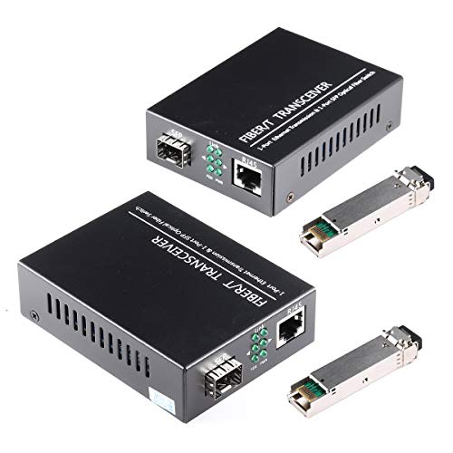 GESD A Pair of 1.25G/s Bidi Gigabit Single-Mode Fiber Ethernet Media Converter with 2PCS Bidi SFP LC Transceiver Module Included, 10/100/1000Base-Tx to 1000Base-SX SMF RJ45 to SFP Slot up to 30KM - Image 1