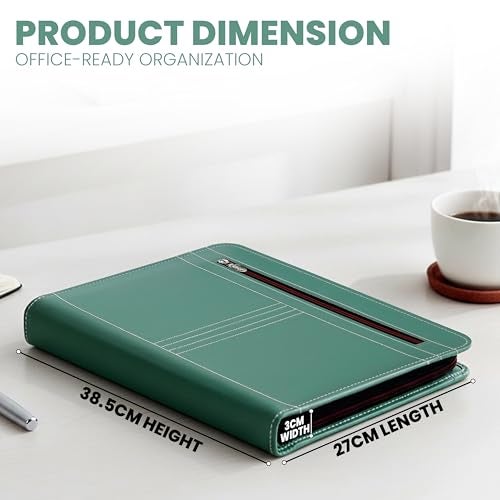 NISUN PU Leather 4 Ring Professional File Folder for Documents Certificates, Conference Folder, File with 20 Leafs (Green) - Image 2
