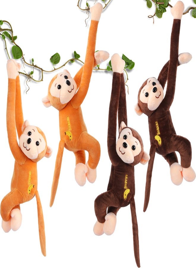 Aoriher 4 Pack 17.8" Hanging Stuffed Monkeys with Hook & Loop Fasteners - Plush Toy Gifts for Adults, Plush Stuffed Animal Toys Soft Monkey Doll Decoration(Brown, Khaki) - Image 1