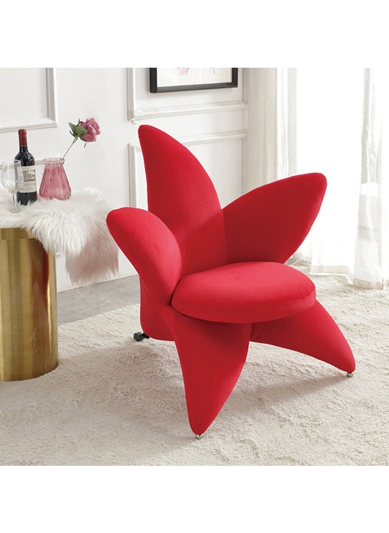 Generic - Red Velvet Armchair Lounge Chair featuring Flower Design for Dining in Home or Hotel Living Room Sofa - Image 1