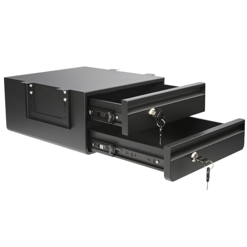 POPMOON 14.17" D Double Under Desk Drawer,Under Desk Pull out Storage Organizer with Lock and Keys,Adjustable Height, Metal Storage Drawer with Slide Extension Mounted Under Flat Wooden Table or Workbench - Image 1