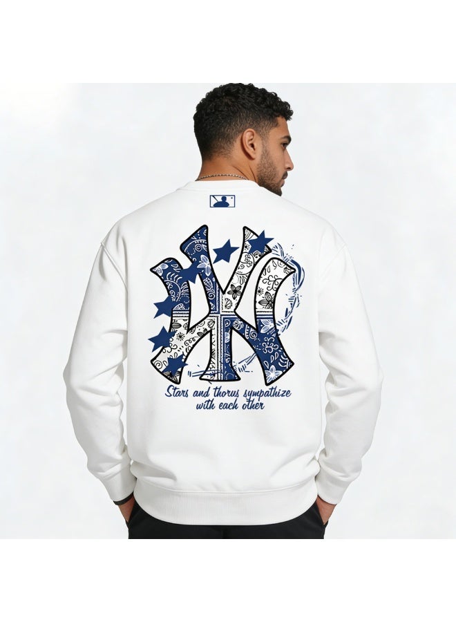 إم إل بي سويتشرت צוואر كرو لفريق نيويورك يانكيز من MLB ذات طباعة بندانة - Image 1