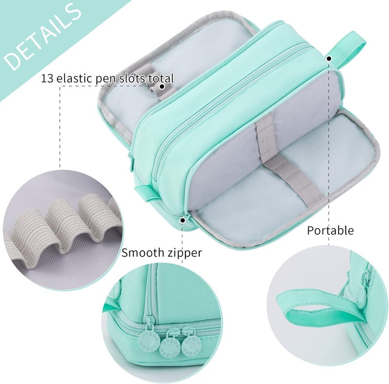 Large Capacity Pen Pencil Case with 4 Compartments - Mint Green - Image 4