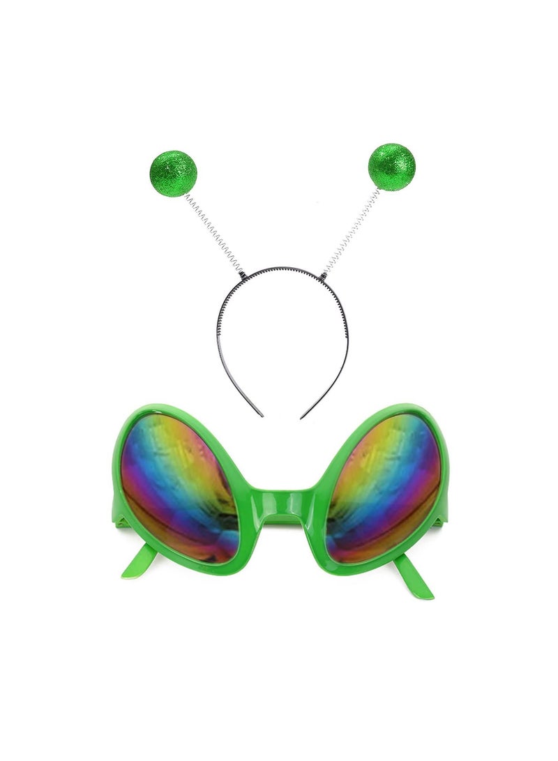 Sweet seven Alien Sunglasses and Mars Antenna Headband Set - Fun Party Accessories for Kids, Birthdays, Cosplay, and Halloween Costumes (Green) - Image 4