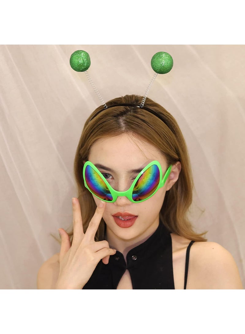 Sweet seven Alien Sunglasses and Mars Antenna Headband Set - Fun Party Accessories for Kids, Birthdays, Cosplay, and Halloween Costumes (Green) - Image 2