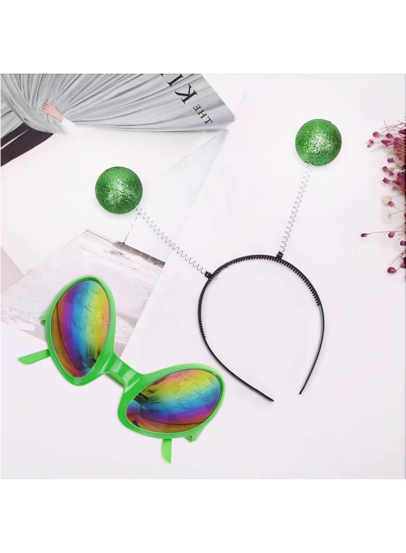 Sweet seven Alien Sunglasses and Mars Antenna Headband Set - Fun Party Accessories for Kids, Birthdays, Cosplay, and Halloween Costumes (Green) - Image 1