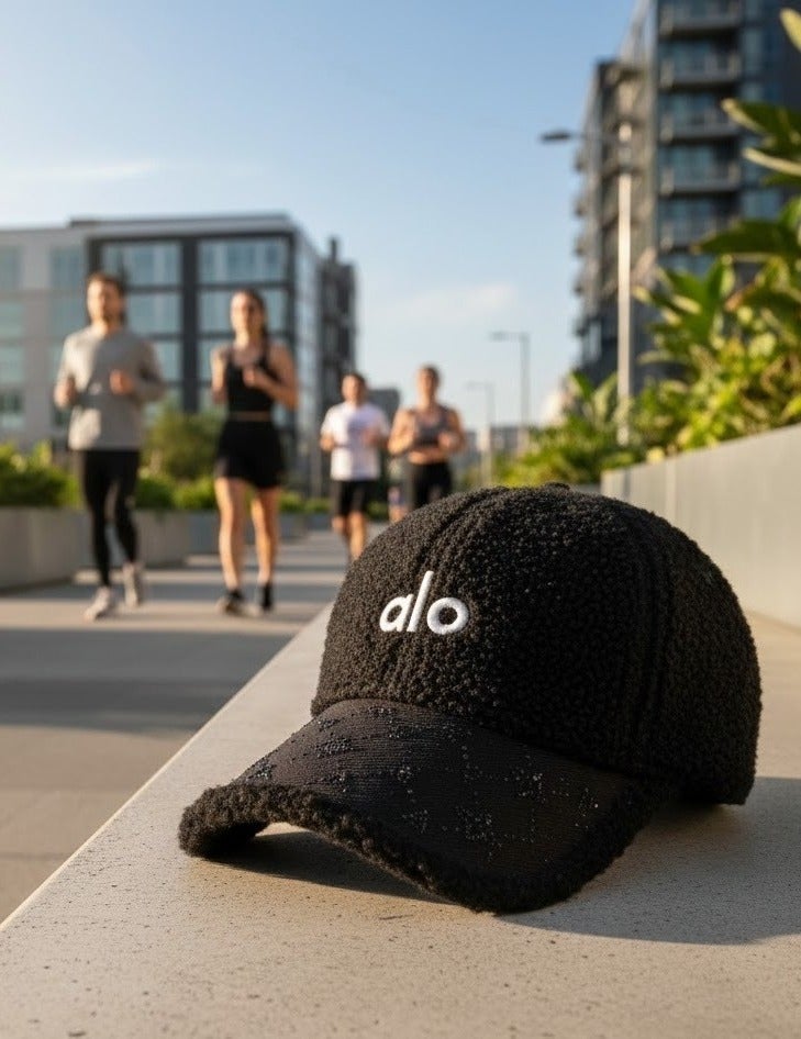 ألو كاب شتوي فرو ناعم للنساء بتصميم ALO عصري – لون أسود أنيق مع تطريز مميز – قبعة دافئة ومريحة للاستخدام اليومي والخروجات الشتوية - Image 3