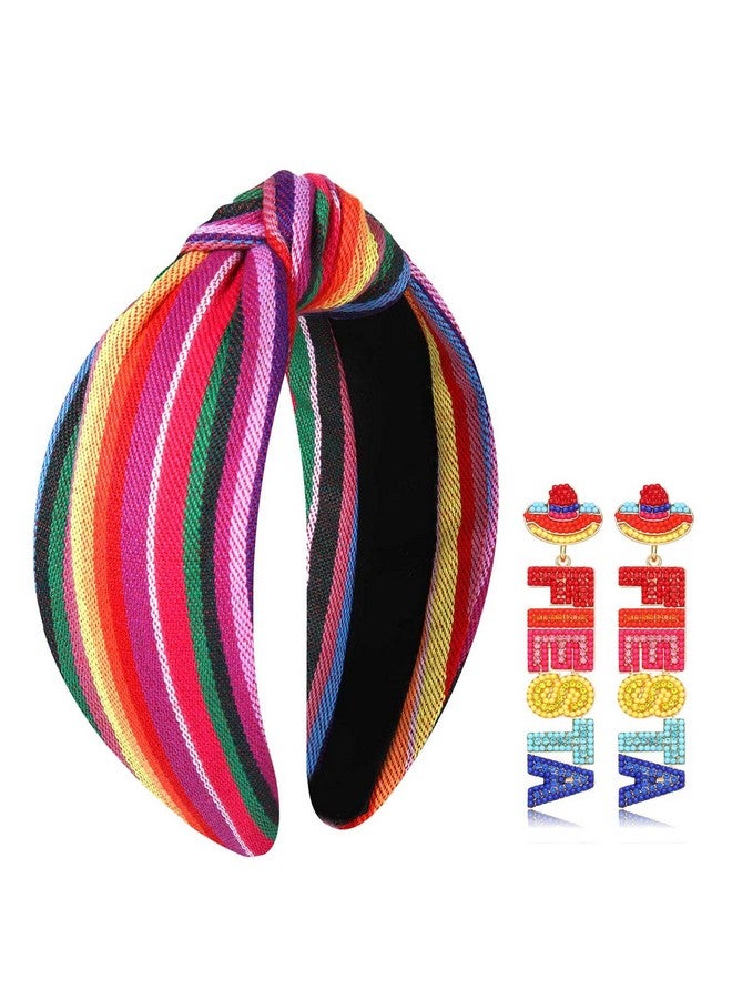 YAHPERN Mexican Headband For Women Cinco De Mayo Headband Fiesta Pinata Cactus Sombrero Chili Knotted Headband Wide Top Knot Headband Mexican Holiday Hair Accessory Party Favors Gifts - Image 1
