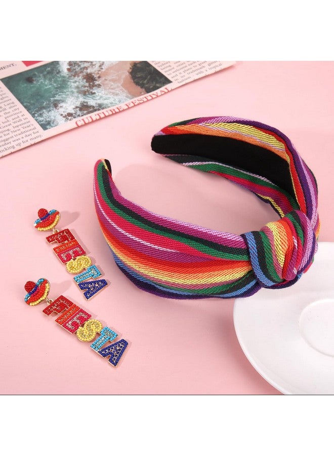 YAHPERN Mexican Headband For Women Cinco De Mayo Headband Fiesta Pinata Cactus Sombrero Chili Knotted Headband Wide Top Knot Headband Mexican Holiday Hair Accessory Party Favors Gifts - Image 2