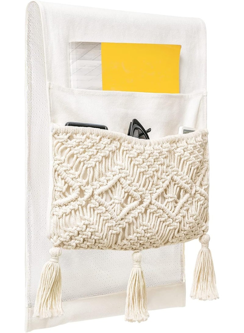 NANAO Macrame Sofa Armrest Organizer Remote Control Holder Couch Bedside Armchair Caddy Storage Basket Bag for TV Remote Control, Magazine, Books, Cell Phone, iPad, Boho Home Dorm Decor, Beige - Image 5