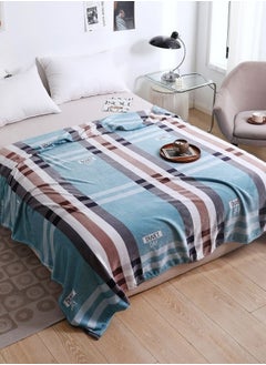 LUNA Home Fleece blanket 200*230cm is very soft, warm and cozy, blue in color with a simple checkered pattern.  - Image 1