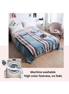 LUNA Home Fleece blanket 200*230cm is very soft, warm and cozy, blue in color with a simple checkered pattern.  - Image 3
