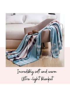 LUNA Home Fleece blanket 200*230cm is very soft, warm and cozy, blue in color with a simple checkered pattern.  - Image 4