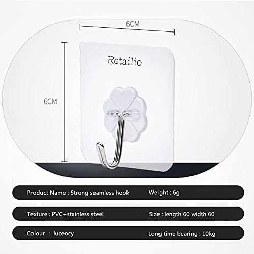 Retailio 10Pcs Waterproof Transparent Self Adhesive Metal Wall Hooks, Heavy Duty Sticky Hooks for Hanging 10KG (Max) for Wall - Image 4