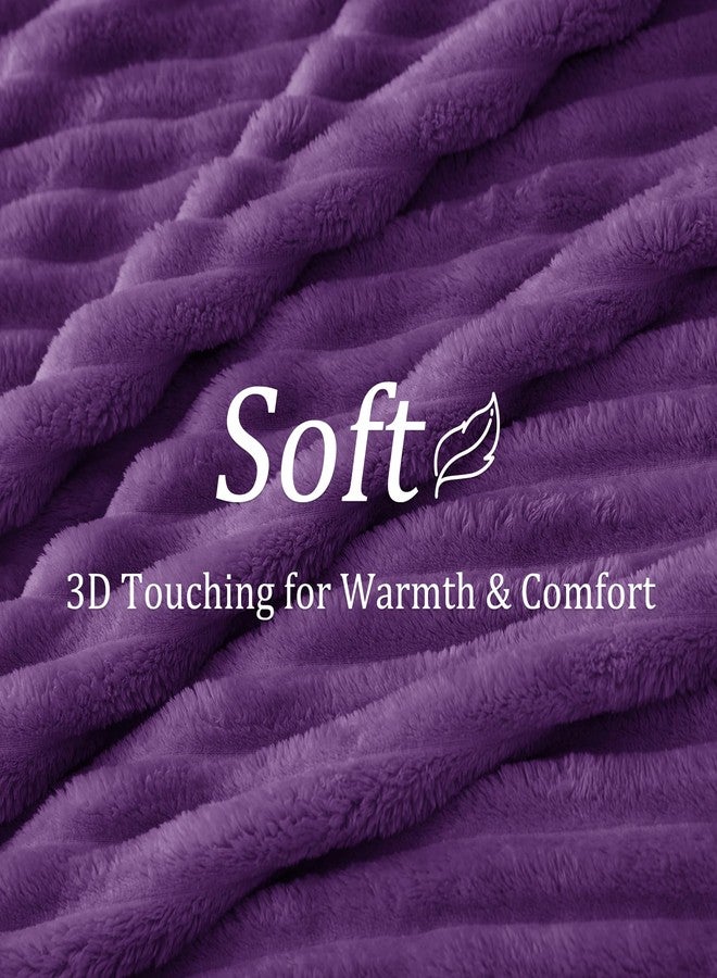 BEDELITE Fleece Throw Blanket for Couch - 300GSM Soft & Warm Fluffy Purple Blanket, Decorative and Giftable Striped Blankets for Women, Men, 50"x60" - Image 4