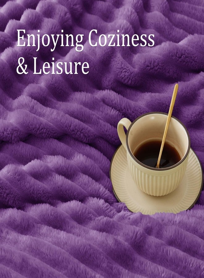 BEDELITE Fleece Throw Blanket for Couch - 300GSM Soft & Warm Fluffy Purple Blanket, Decorative and Giftable Striped Blankets for Women, Men, 50"x60" - Image 5