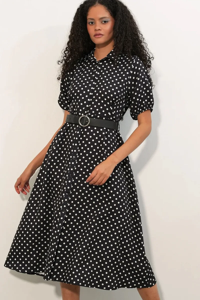بيغ دارت BDART Polka Dot Belted Midi Shirt Dress