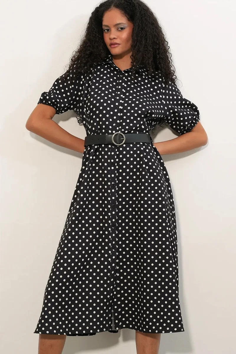 بيغ دارت BDART Polka Dot Belted Midi Shirt Dress