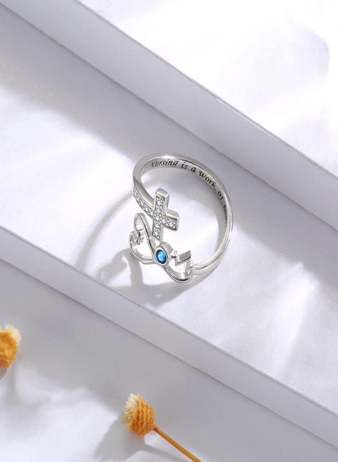 APOTIE Sterling Silver Stethoscope EKG Rings RN Heartbeat Cross Medicine Jewelry Nurses Week Gift for Medical Student Doctor Nurse - Image 4