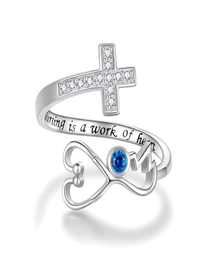 APOTIE Sterling Silver Stethoscope EKG Rings RN Heartbeat Cross Medicine Jewelry Nurses Week Gift for Medical Student Doctor Nurse - Image 1