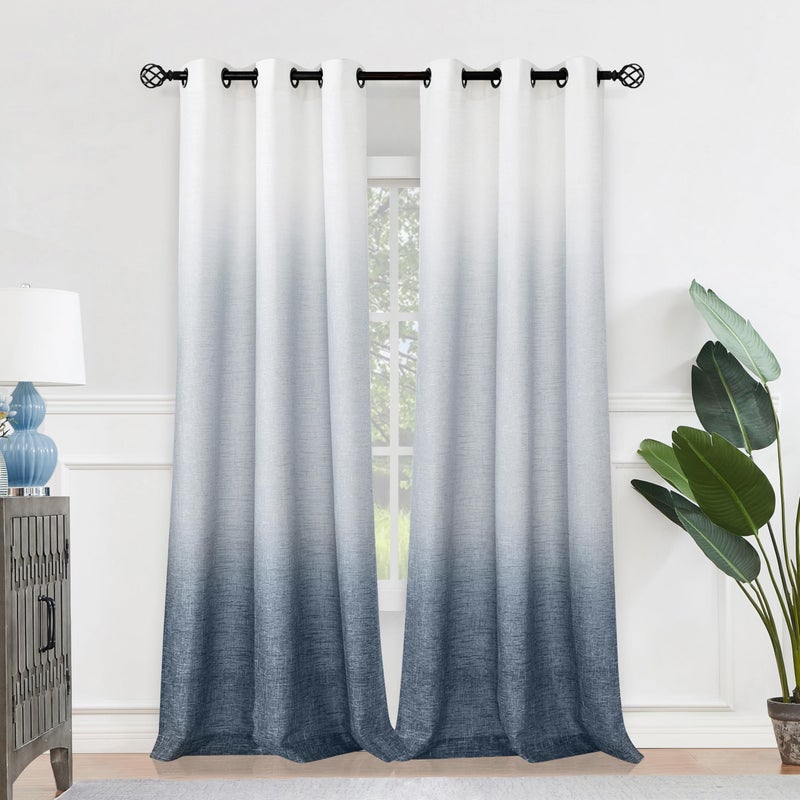 Central Park Ombre Window Curtain Panel Linen Gradient Print on Rayon Blend Fabric Drapery Treatments for Living Room/Bedroom, Cream White to Indigo Blue, 40" x 84", Set of 2 - Image 1