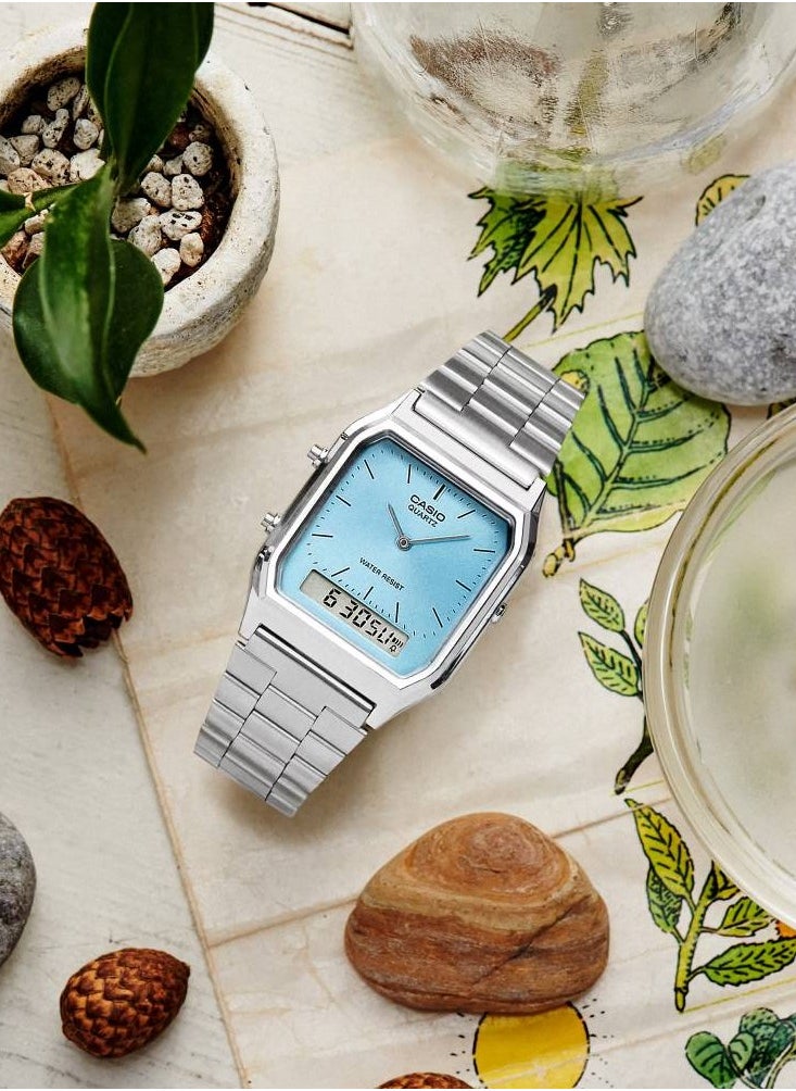 CASIO Retro Analog-Digital Blue Dial Stainless Steel Watch AQ-230A-2A1M  - Image 2