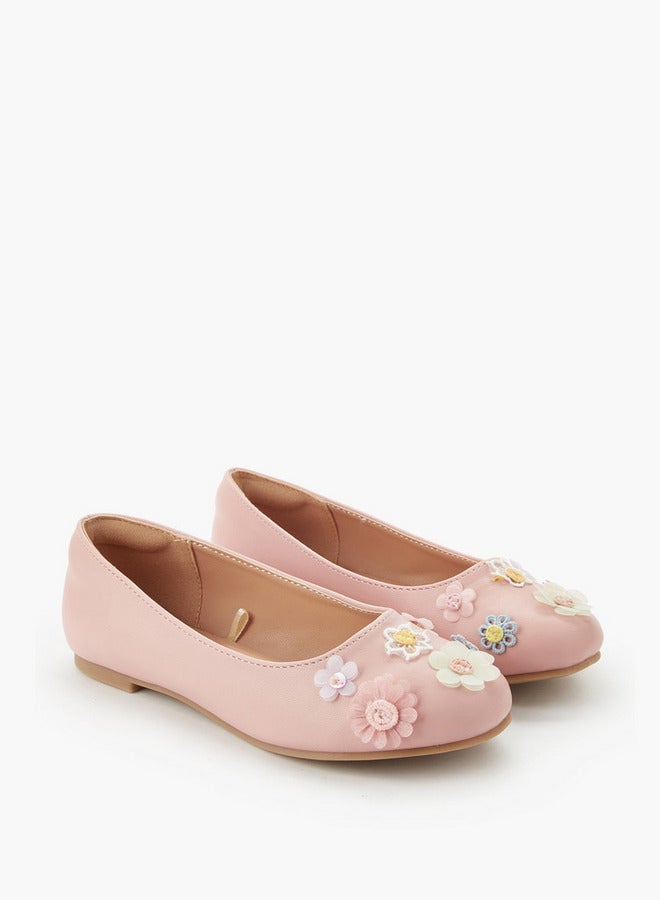 Little Missy Girls Floral Accent Ballerina Shoes - Image 3
