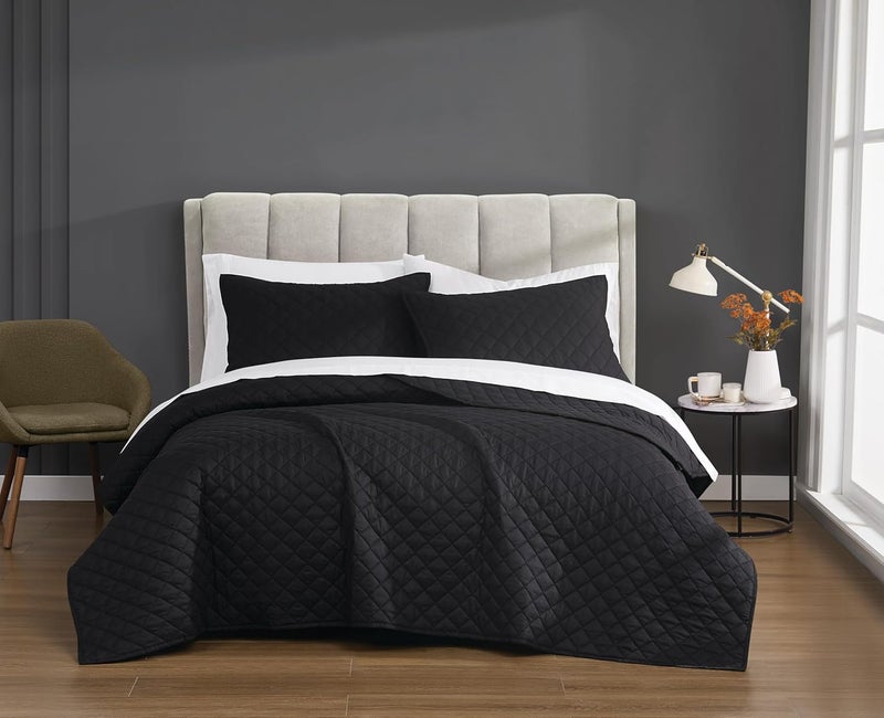 CANNON Solid Percale Black FullQueen 3 Piece Quilt Set - Image 1