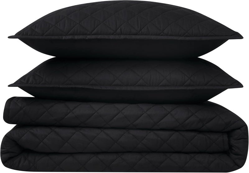 CANNON Solid Percale Black FullQueen 3 Piece Quilt Set - Image 4
