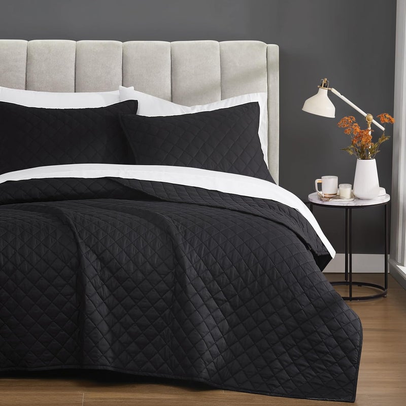 CANNON Solid Percale Black FullQueen 3 Piece Quilt Set - Image 5