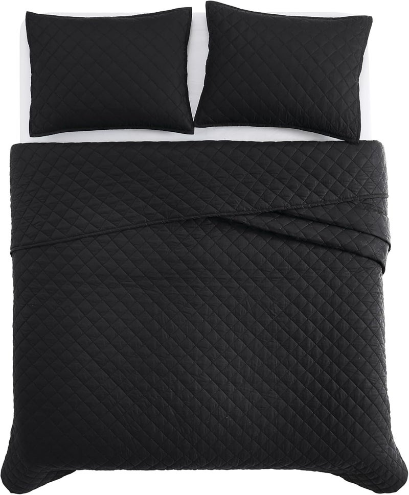 CANNON Solid Percale Black FullQueen 3 Piece Quilt Set - Image 3