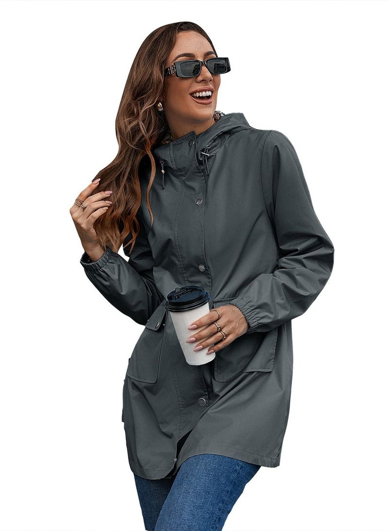 Loquat Outdoor Hooded Waterproof Coat Grey - Image 3