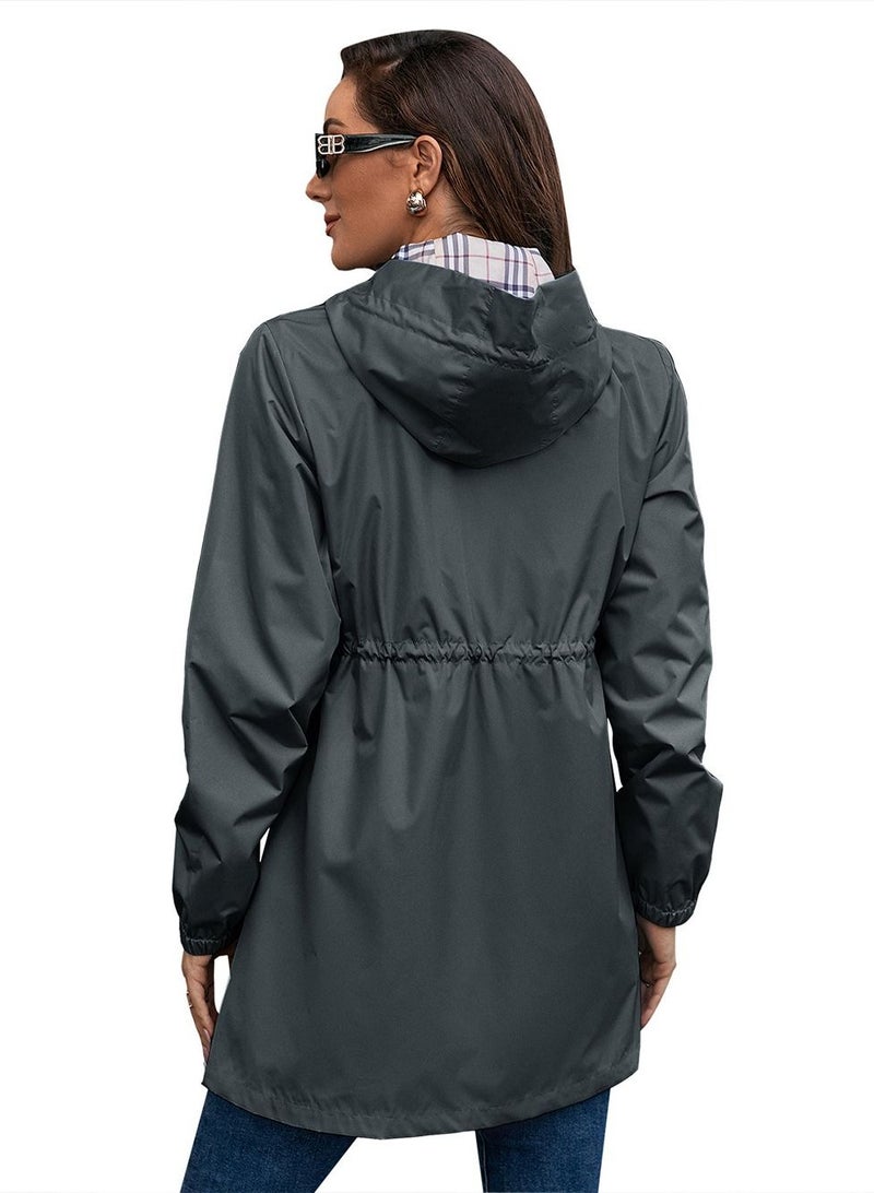 Loquat Outdoor Hooded Waterproof Coat Grey - Image 2