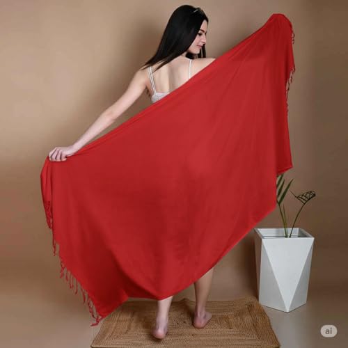 Kipzy Beach Sarong Pareo, Women's Semi-Sheer Swimwear Cover Up (Red) - Image 2