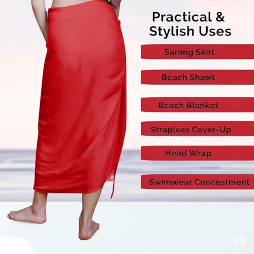 Kipzy Beach Sarong Pareo, Women's Semi-Sheer Swimwear Cover Up (Red) - Image 3