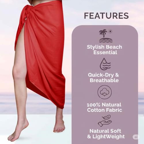Kipzy Beach Sarong Pareo, Women's Semi-Sheer Swimwear Cover Up (Red) - Image 5