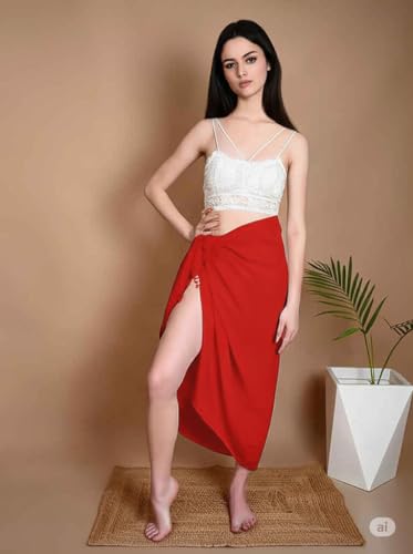 Kipzy Beach Sarong Pareo, Women's Semi-Sheer Swimwear Cover Up (Red) - Image 4