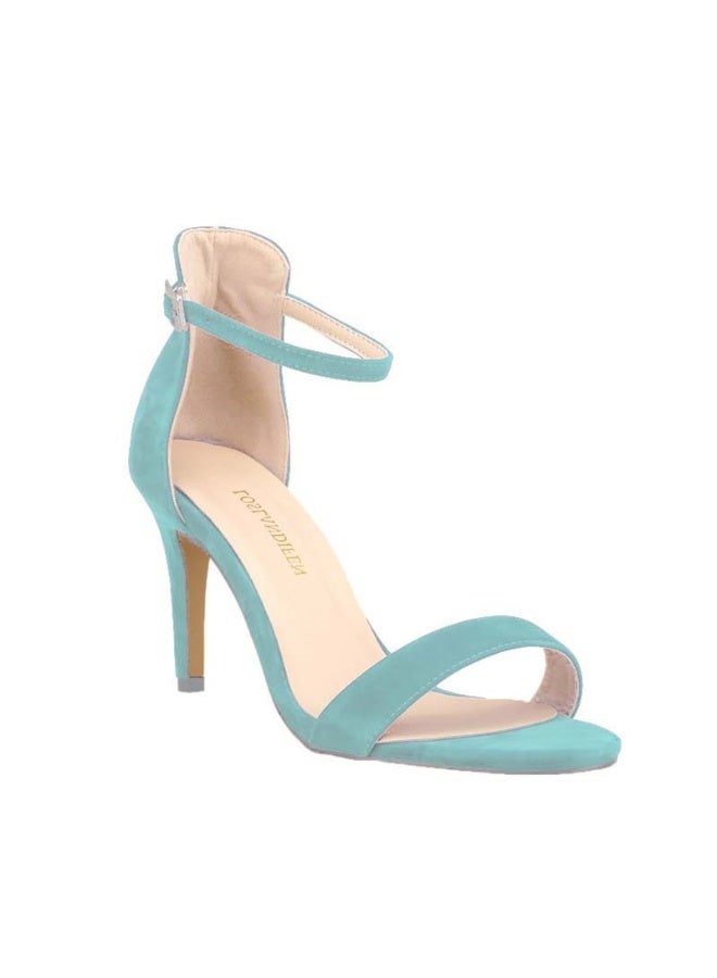 Loquat One-strap buckle suede versatile open-toe stiletto-heel sandals 6-8cm Light Blue  - Image 1