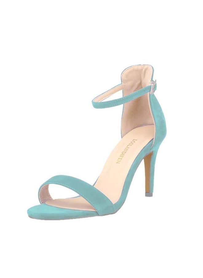 Loquat One-strap buckle suede versatile open-toe stiletto-heel sandals 6-8cm Light Blue  - Image 2