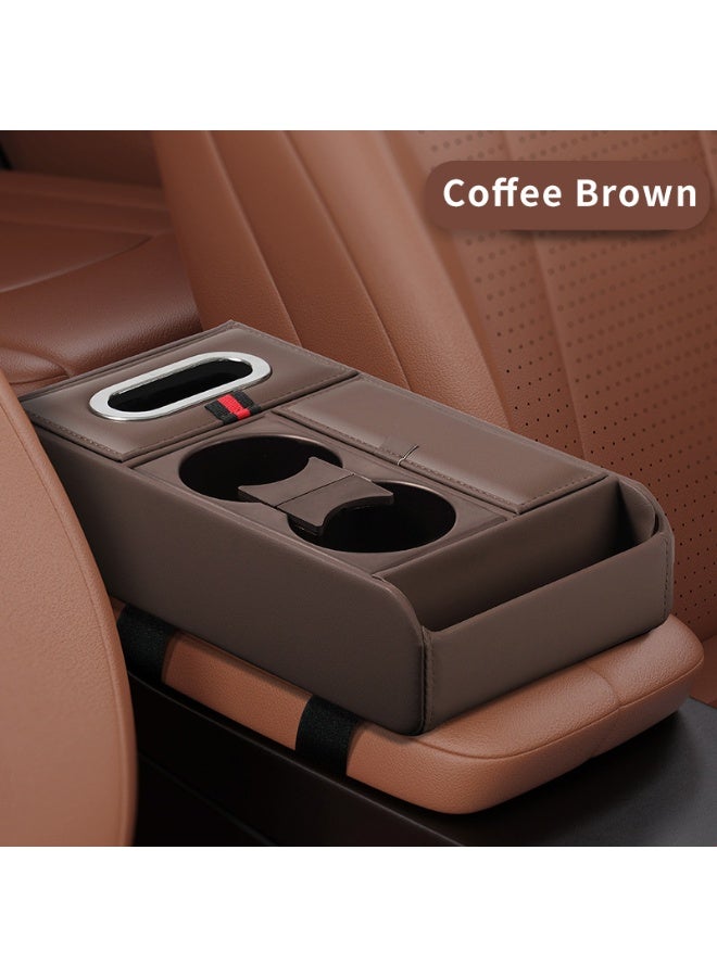 Soofam 4 in 1 Multipurpose Car Center Console heighten Cover, Leather Car Armrest Booster Pads, Leather Car Armrest Cover Protector, Armrest Box, Suitable for Most Vehicles, SUVs, Trucks, Cars (Brown) - Image 1