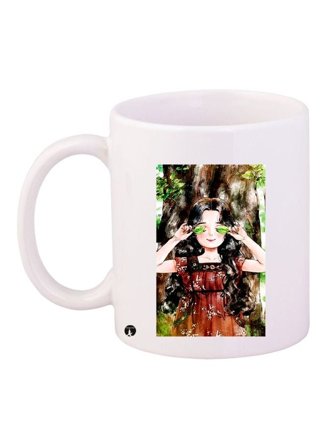 Cartoon Girl Printed Coffee Mug White/Beige/Brown 11ounce