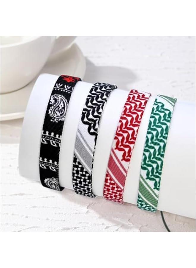 Arabest Palestinian Keffiyeh Bracelet - Free Palestine Woven Fabric Bracelet for Women and Men - Adjustable String Wrap Bracelet Jewelry, Set of 4, Medium - Image 2