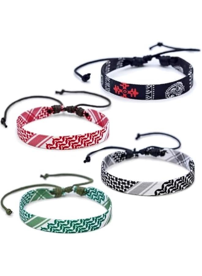 Arabest Palestinian Keffiyeh Bracelet - Free Palestine Woven Fabric Bracelet for Women and Men - Adjustable String Wrap Bracelet Jewelry, Set of 4, Medium - Image 1