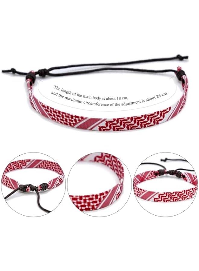 Arabest Palestinian Keffiyeh Bracelet - Free Palestine Woven Fabric Bracelet for Women and Men - Adjustable String Wrap Bracelet Jewelry, Set of 4, Medium - Image 4