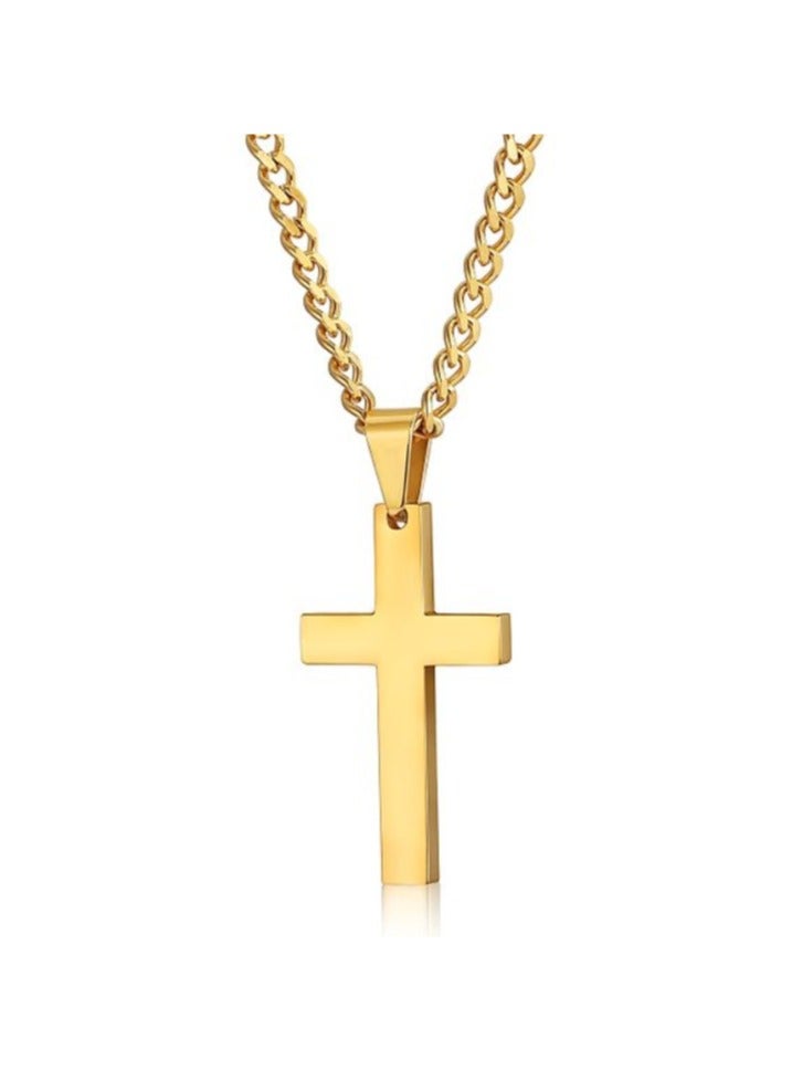 قلادة الصليب - قلادة صغيرة مصنوعة من الفولاذ المقاوم للصدأ باللون الذهبي مع سلسلة - مجوهرات بسيطة تعبيراً عن الإيمان - Image 1