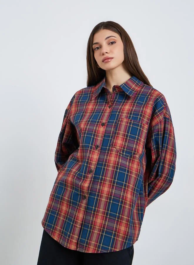 ستايلي قميص فضفاض كاجوال بنقشة مربعات