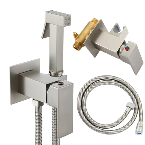 Asyas Concealed Warm Water Bidet Sprayer for Toilet with Hot and Cold Brass Valve Brass Handheld Bidet Attachment Set for Females Pets and Baby Diaper Wash Brushed Nickel - Image 1