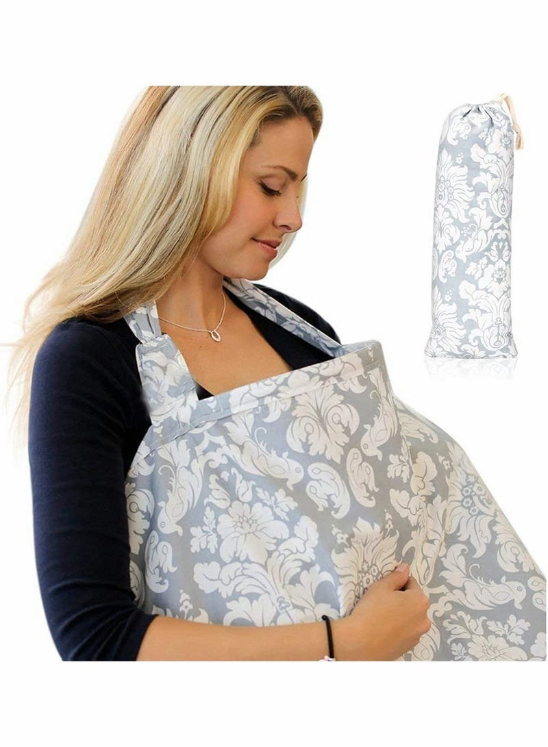 SYOSI feeding Cover Up With Adjustable Strap In Grey Damask Premium Cotton Boned Nursing Cover Breathable Lightweight Stylish Discreet incl Storage Bag (Grey) - Image 1