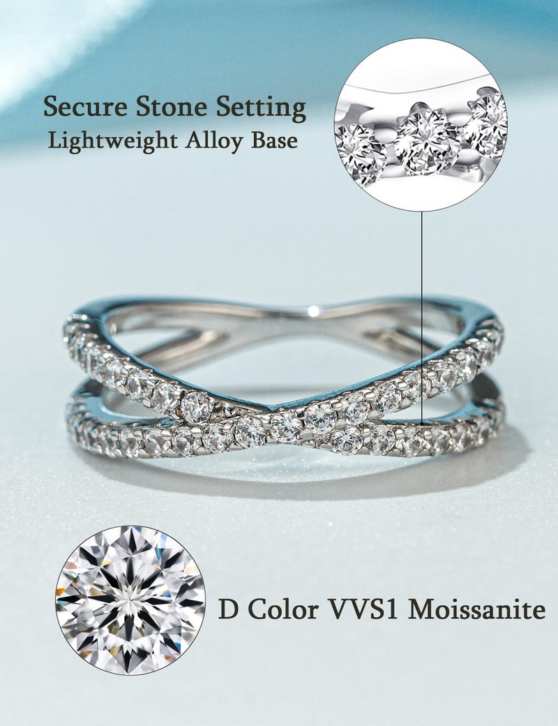 IMOLOVE Moissanite Wedding Band for Women, Criss Cross D Color VVS1 Moissanite Eternity Rings, Stackable Promise Ring for Engagement, Anniversary, Proposal Size 5 - Image 2