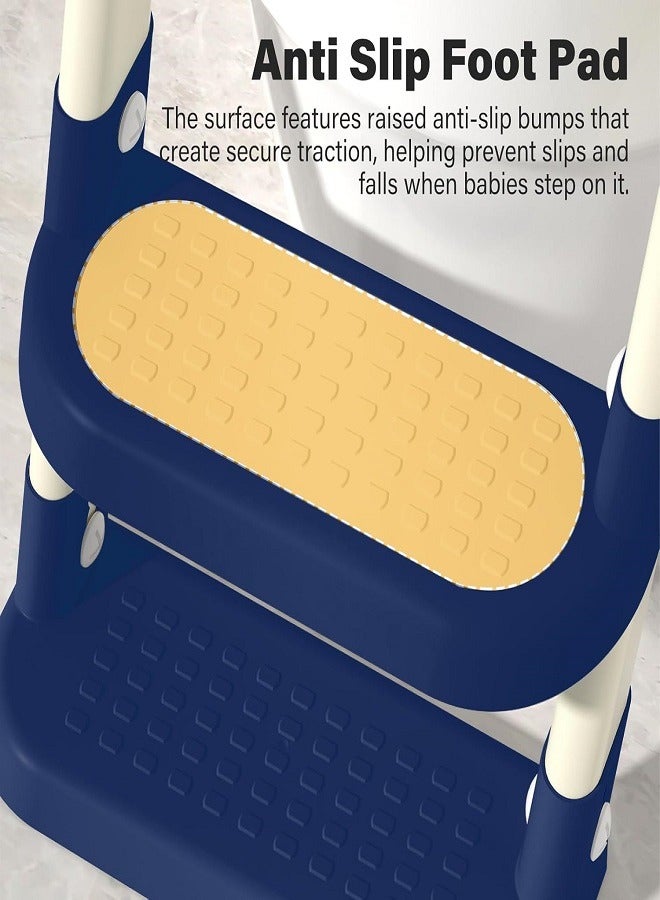 بوتي ترينينج مقعد تدريب على استخدام المرحاض مع سلم، مرحاض سلم قابل للطي للأطفال، واقي من الرذاذ، قاعدة مريحة غير قابلة للانزلاق (أزرق) - Image 3